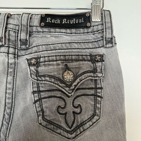 Rock Revival Celine Skinny Jeans Women 28 Gray Low Rise Embellished Denim Grunge - Picture 8 of 16